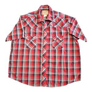 Wrangler‎ Plaid Pearl Snap Button S/Sleeve Shirt Mens Size 2XL Red Black Pocket